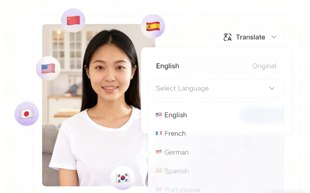 AI Video Translator Interface Preview - Translate Video Audio and Subtitles